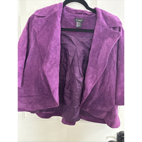 Women's CAMI Open Front Cropped Short Sleeve Leather Purple Jacket  Size 8 - Picture 2 of 4
